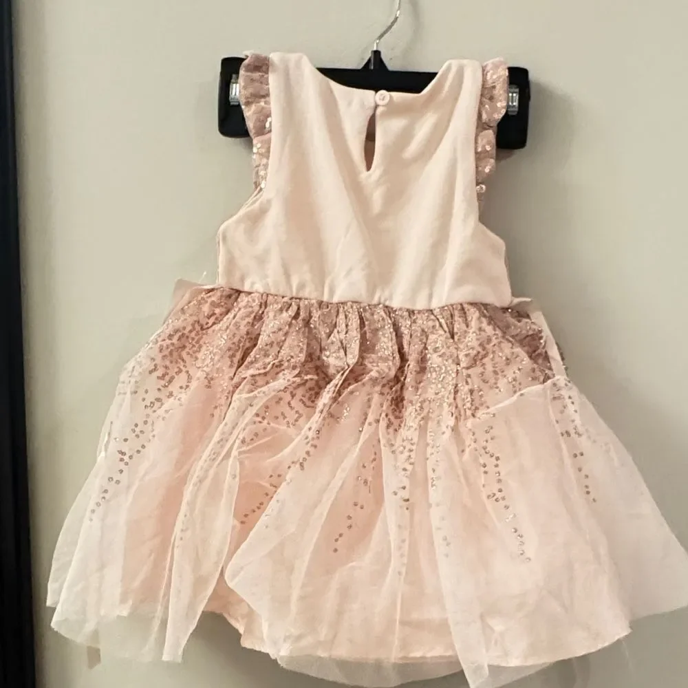 Pink &Violet Toddler Girl Sequin Flutter Sleeve Fit Flare Dress Rose Gold, Blush